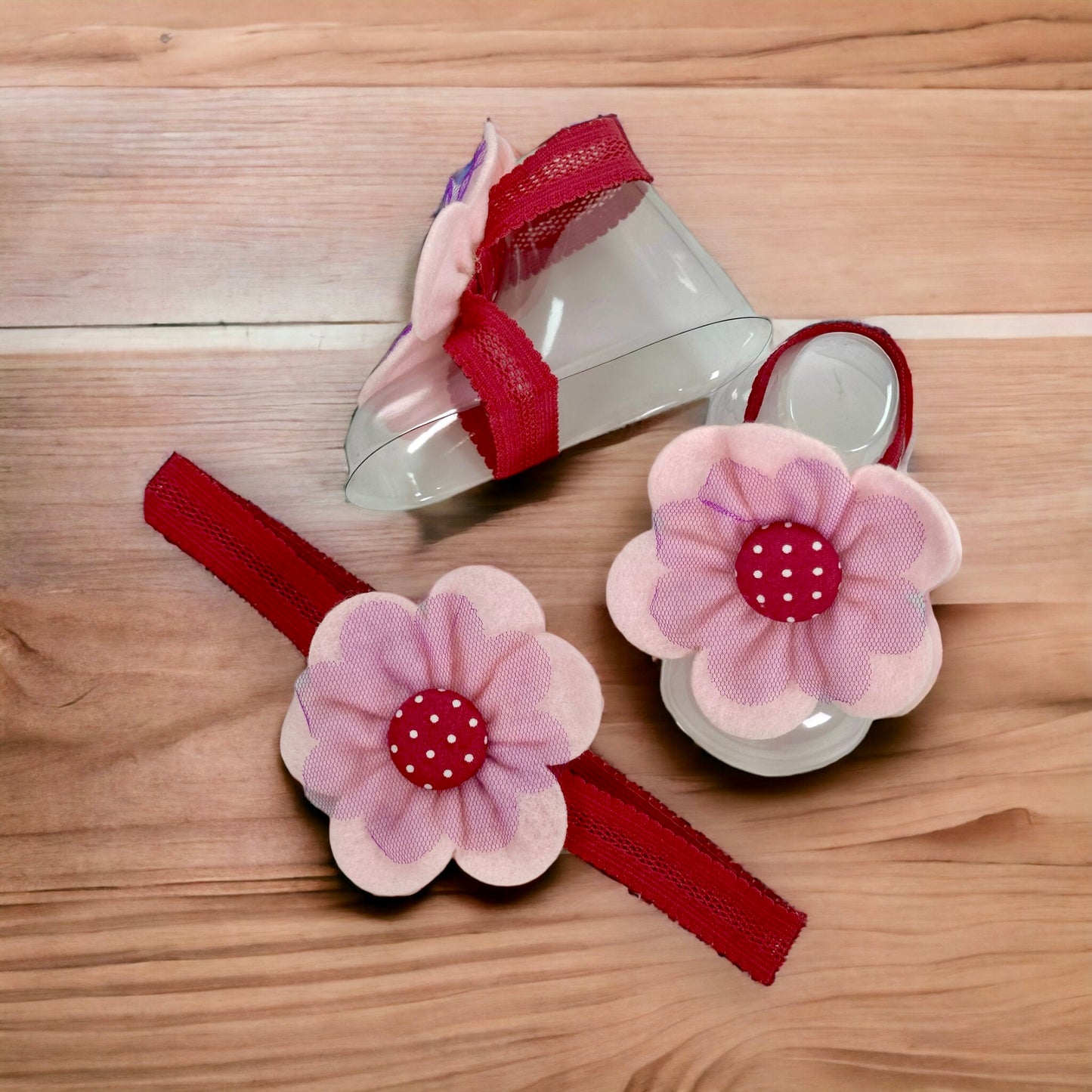 Floral Bloom Ensemble Baby Barefoot Sandals & Headband set