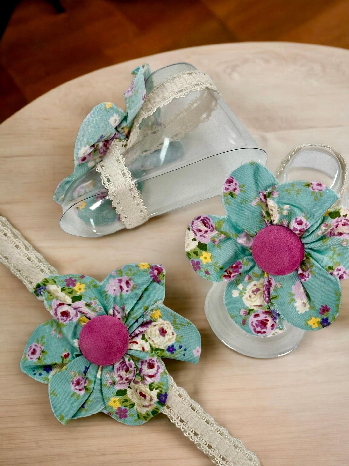 Whimsical Blossom Delight Baby Barefoot Sandals & Headband set