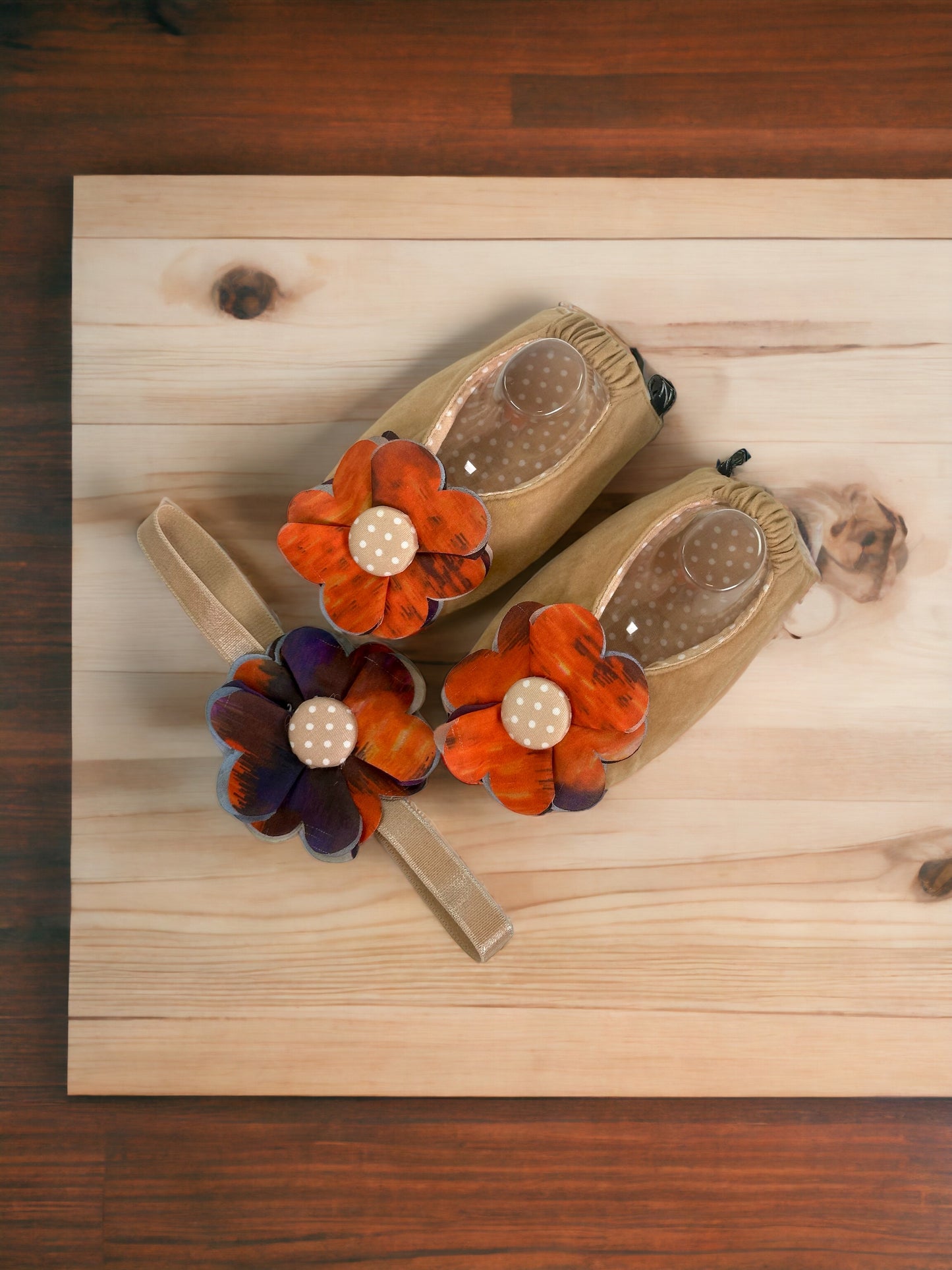 Caramel Latte Ballerina Baby shoes & Headband