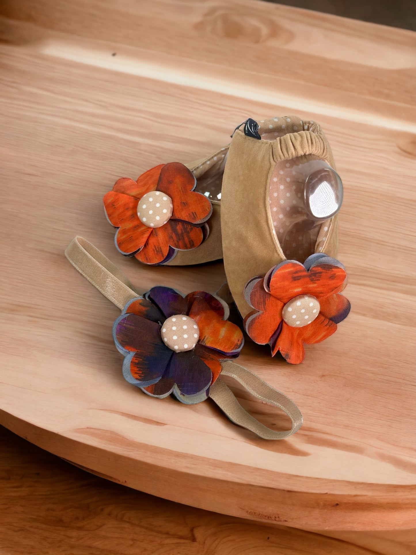 Caramel Latte Ballerina Baby shoes & Headband